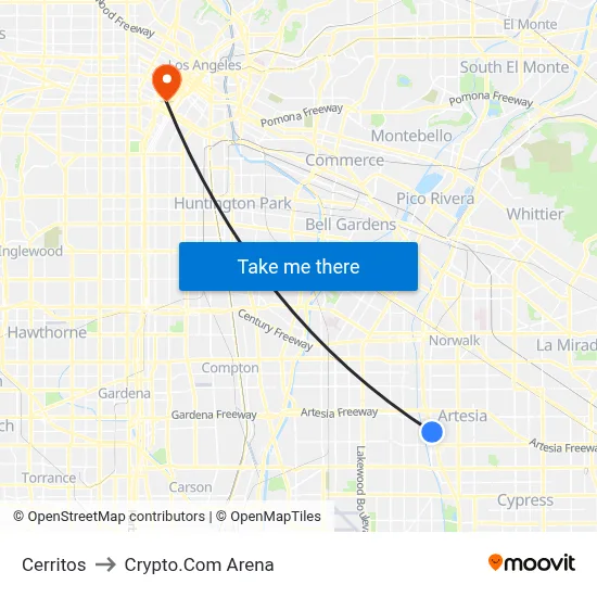Cerritos to Crypto.Com Arena map