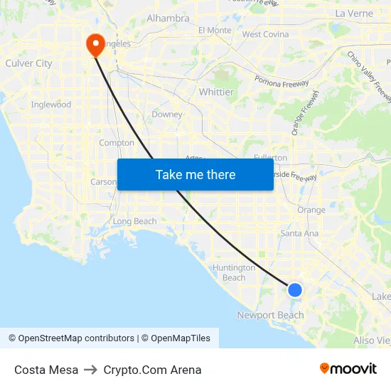 Costa Mesa to Crypto.Com Arena map