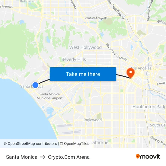 Santa Monica to Crypto.Com Arena map