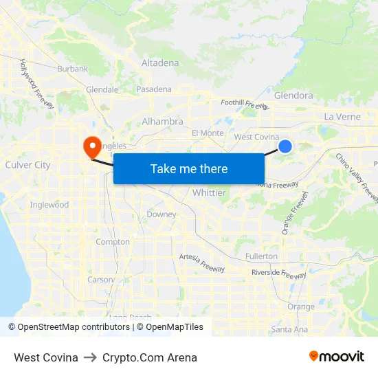 West Covina to Crypto.Com Arena map