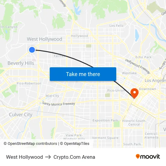 West Hollywood to Crypto.Com Arena map
