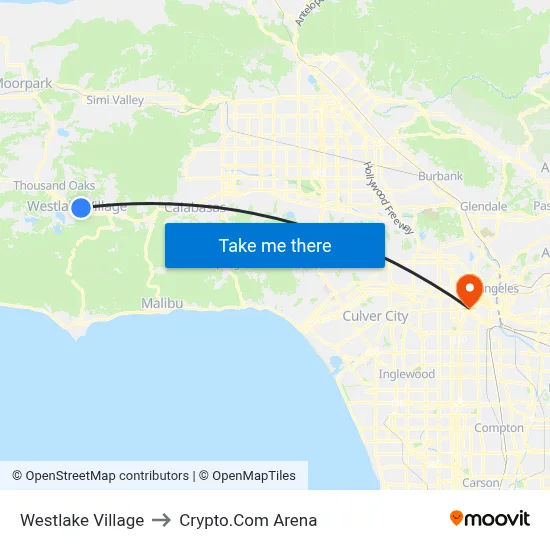 Westlake Village to Crypto.Com Arena map