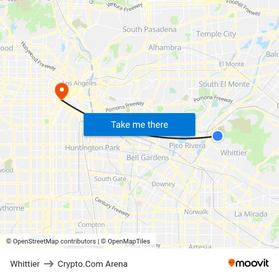 Whittier to Crypto.Com Arena map