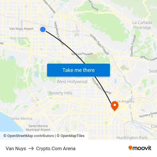 Van Nuys to Crypto.Com Arena map