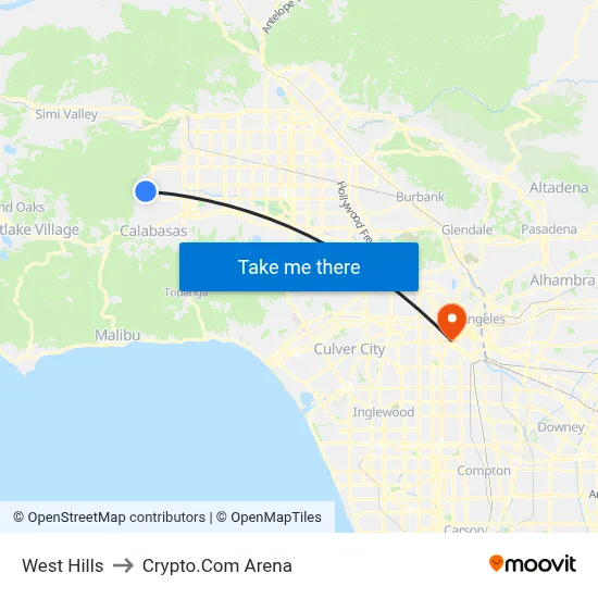 West Hills to Crypto.Com Arena map