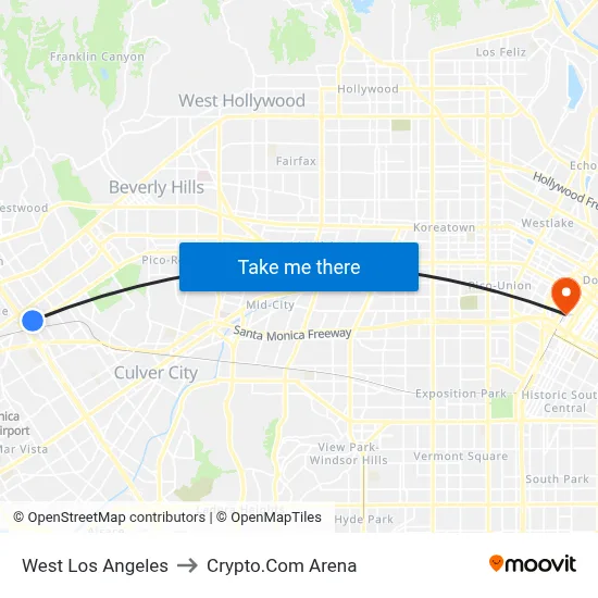 West Los Angeles to Crypto.Com Arena map