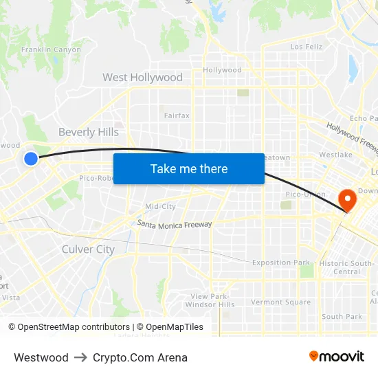 Westwood to Crypto.Com Arena map