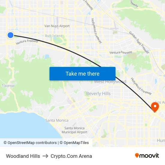 Woodland Hills to Crypto.Com Arena map