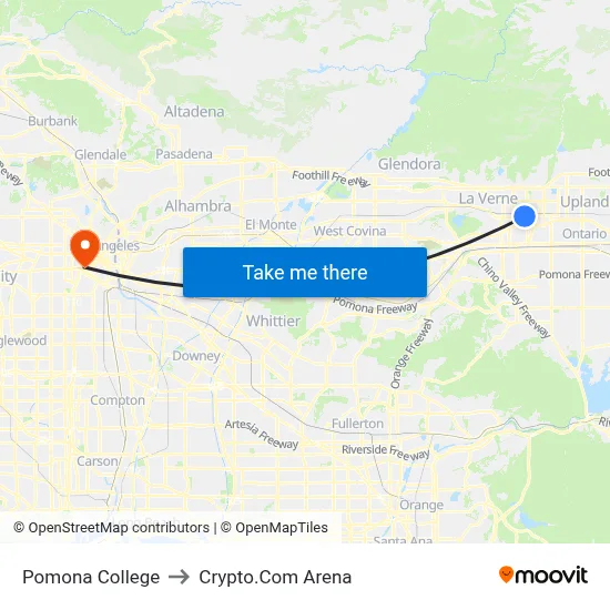 Pomona College to Crypto.Com Arena map