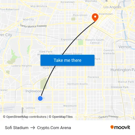 Sofi Stadium to Crypto.Com Arena map