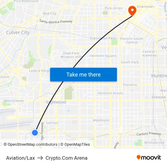 Aviation/Lax to Crypto.Com Arena map