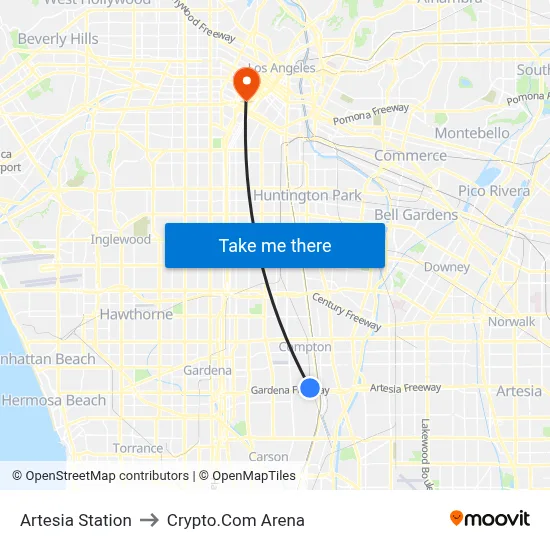 Artesia Station to Crypto.Com Arena map