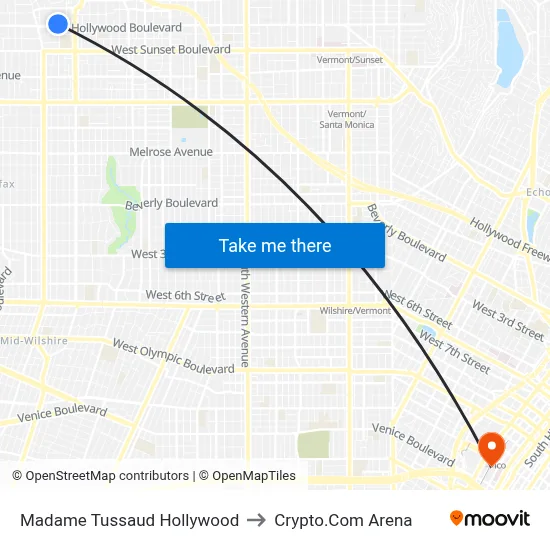 Madame Tussaud Hollywood to Crypto.Com Arena map