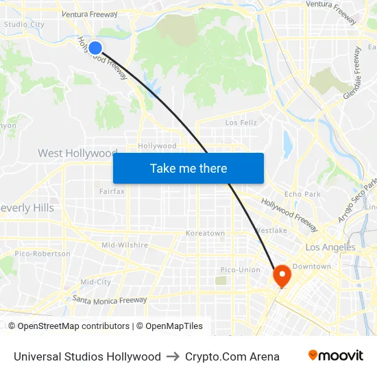 Universal Studios Hollywood to Crypto.Com Arena map