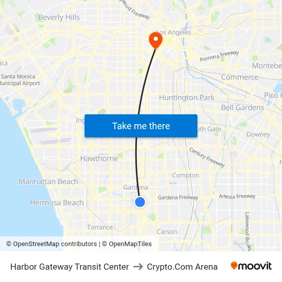 Harbor Gateway Transit Center to Crypto.Com Arena map