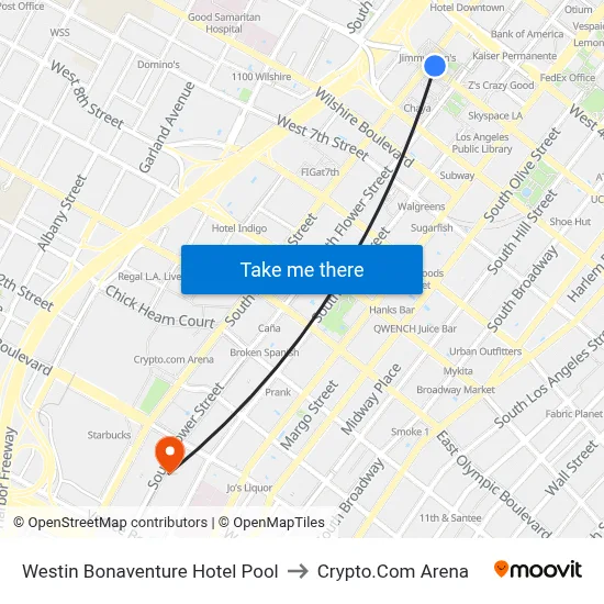 Westin Bonaventure Hotel Pool to Crypto.Com Arena map