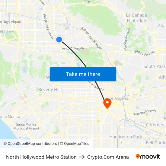 North Hollywood Metro Station to Crypto.Com Arena map