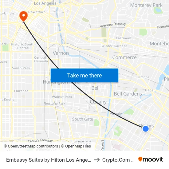 Embassy Suites by Hilton Los Angeles Downey to Crypto.Com Arena map