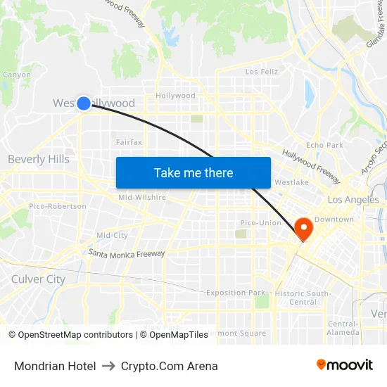 Mondrian Hotel to Crypto.Com Arena map