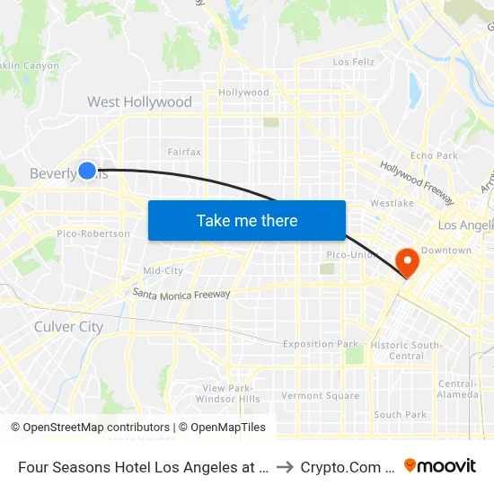 Four Seasons Hotel Los Angeles at Beverly Hills to Crypto.Com Arena map