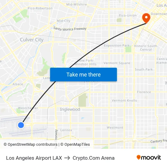 Los Angeles Airport LAX to Crypto.Com Arena map