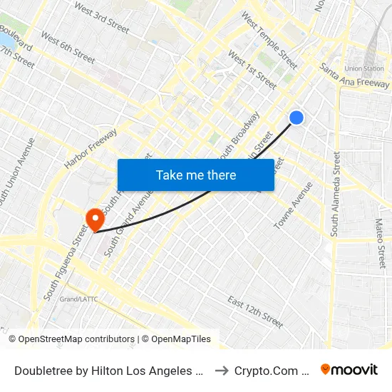Doubletree by Hilton Los Angeles Downtown to Crypto.Com Arena map