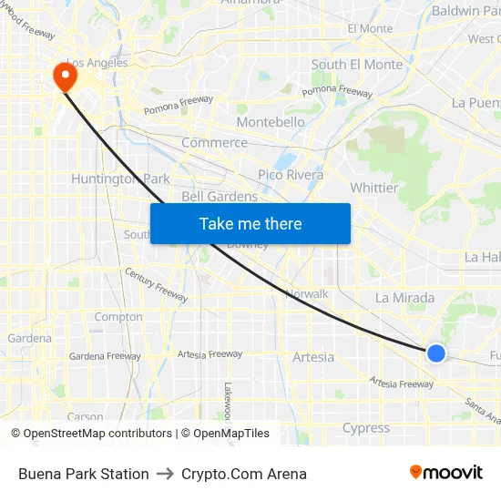 Buena Park Station to Crypto.Com Arena map