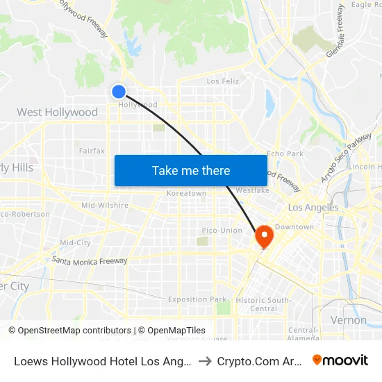 Loews Hollywood Hotel Los Angeles to Crypto.Com Arena map