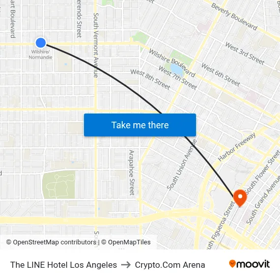 The LINE Hotel Los Angeles to Crypto.Com Arena map