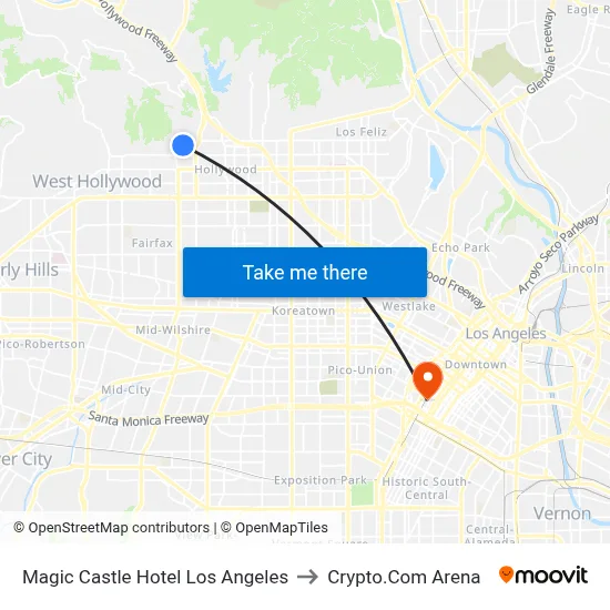 Magic Castle Hotel Los Angeles to Crypto.Com Arena map