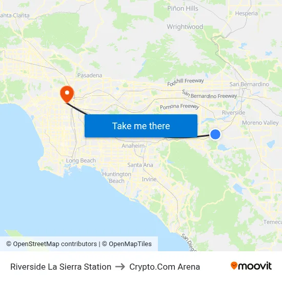 Riverside La Sierra Station to Crypto.Com Arena map