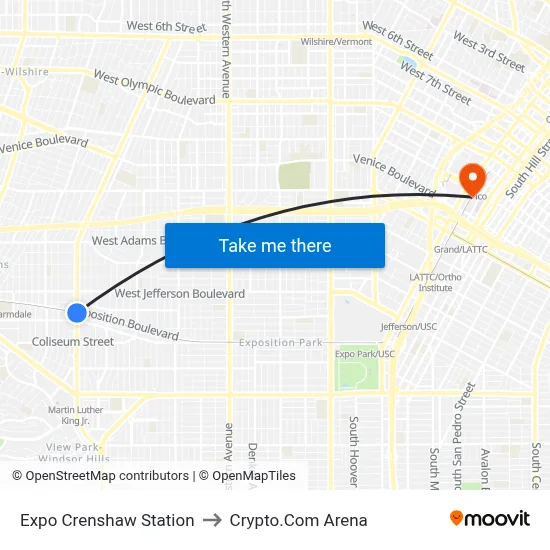 Expo Crenshaw Station to Crypto.Com Arena map
