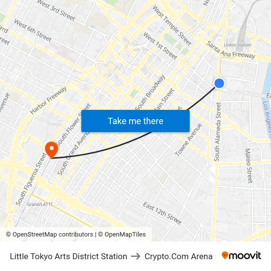 Little Tokyo Arts District Station to Crypto.Com Arena map