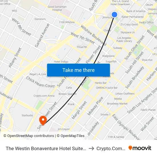 The Westin Bonaventure Hotel Suites Los Angeles to Crypto.Com Arena map