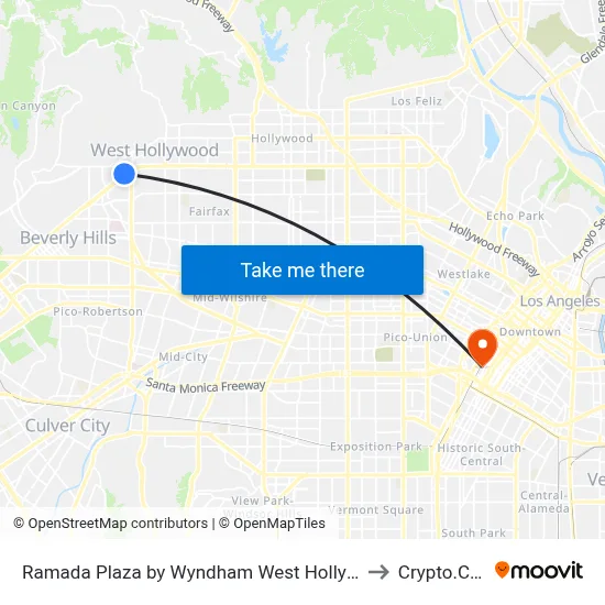 Ramada Plaza by Wyndham West Hollywood Hotel Suites Los Angeles to Crypto.Com Arena map