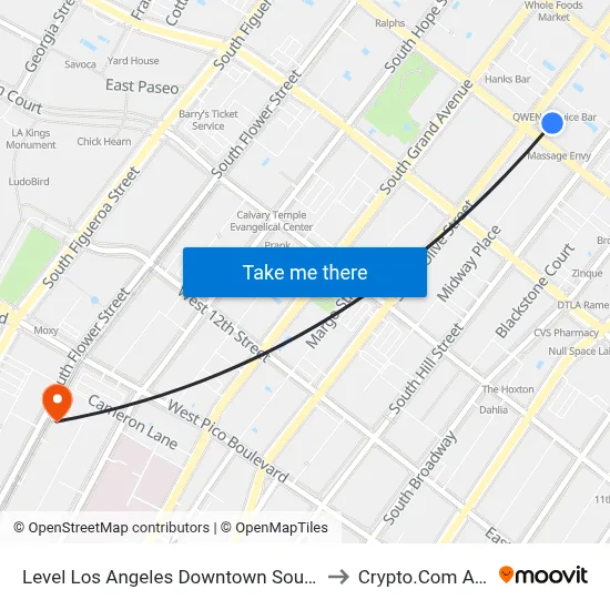 Level Los Angeles Downtown South Olive to Crypto.Com Arena map