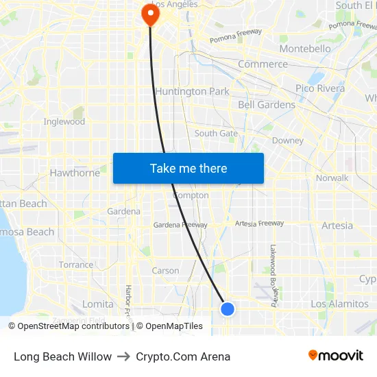 Long Beach Willow to Crypto.Com Arena map