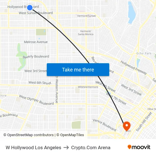 W Hollywood Los Angeles to Crypto.Com Arena map
