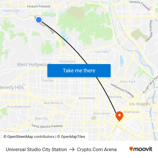 Universal Studio City Station to Crypto.Com Arena map