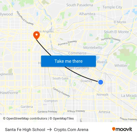 Santa Fe High School to Crypto.Com Arena map