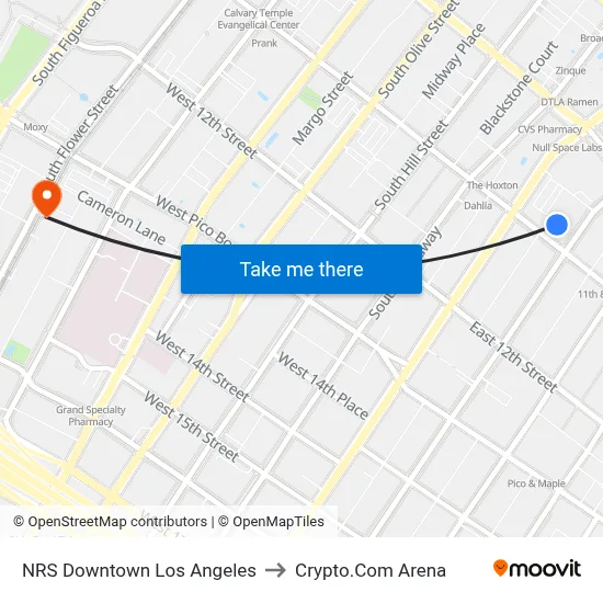 NRS Downtown Los Angeles to Crypto.Com Arena map