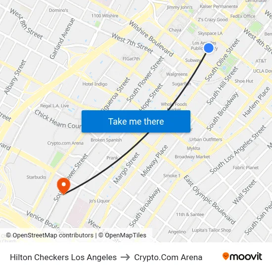 Hilton Checkers Los Angeles to Crypto.Com Arena map