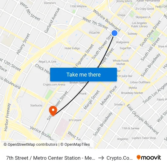 7th Street / Metro Center Station - Metro Red & Purple Lines to Crypto.Com Arena map