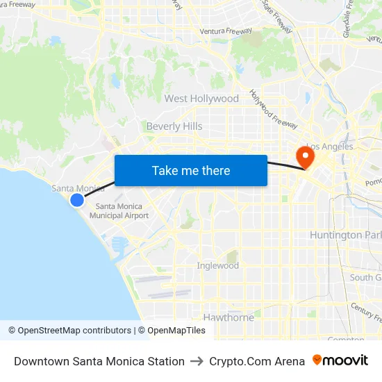 Downtown Santa Monica Station to Crypto.Com Arena map