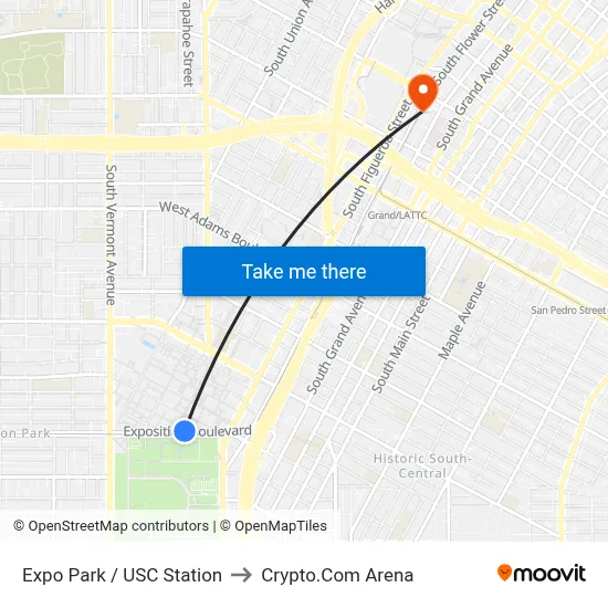 Expo Park / USC Station to Crypto.Com Arena map