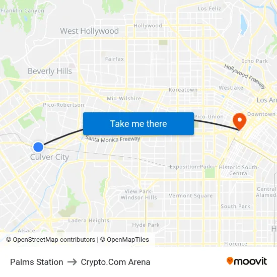 Palms Station to Crypto.Com Arena map