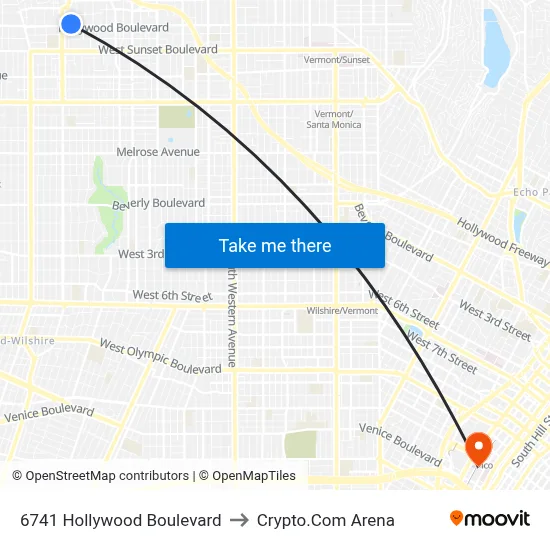 6741 Hollywood Boulevard to Crypto.Com Arena map