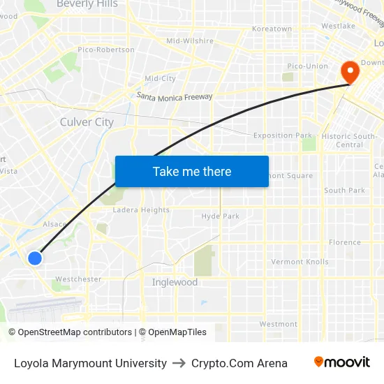 Loyola Marymount University to Crypto.Com Arena map