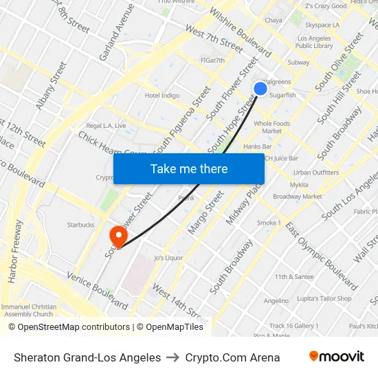 Sheraton Grand-Los Angeles to Crypto.Com Arena map