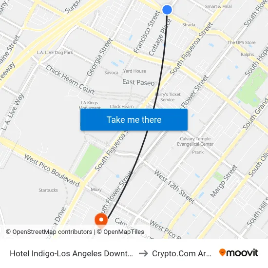 Hotel Indigo-Los Angeles Downtown to Crypto.Com Arena map